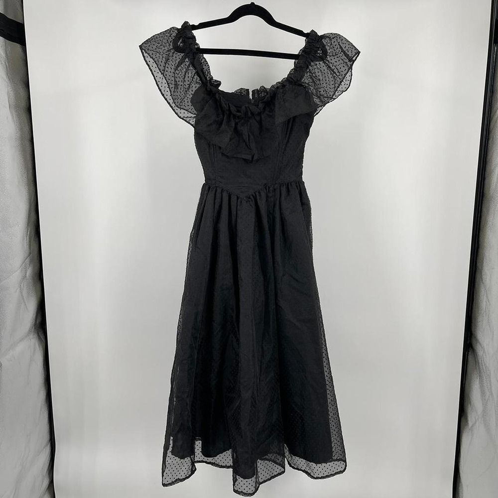 Vintage 70s Gunne Sax Midi Party Dress‎ Swiss Polka Dot 3 Small Gothic Romantic